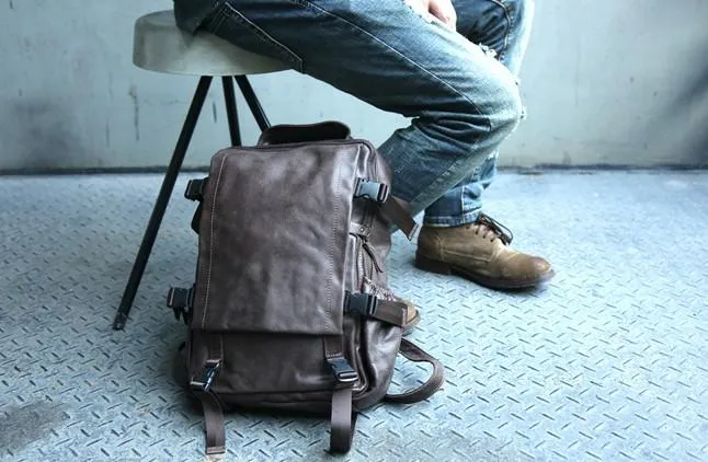 Cool Coffee Mens Leather Backpack Travel Backpacks Laptop Backpack for men
