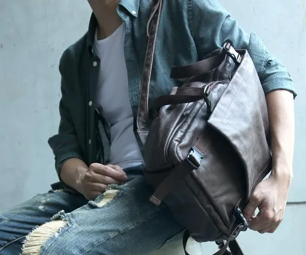 Cool Coffee Mens Leather Backpack Travel Backpacks Laptop Backpack for men
