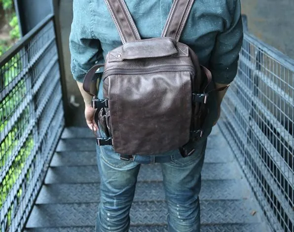 Cool Coffee Mens Leather Backpack Travel Backpacks Laptop Backpack for men