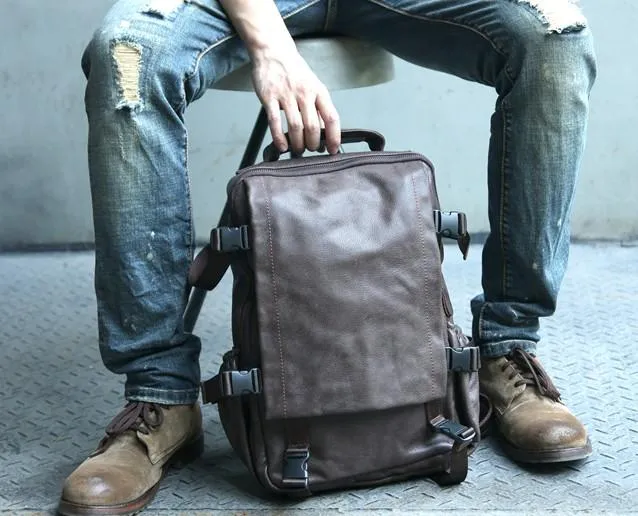 Cool Coffee Mens Leather Backpack Travel Backpacks Laptop Backpack for men