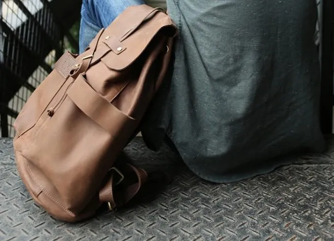 Cool Coffee Mens Leather Backpack Travel Backpacks Laptop Backpacks for men