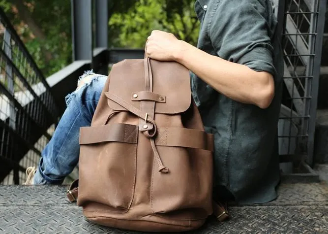 Cool Coffee Mens Leather Backpack Travel Backpacks Laptop Backpacks for men