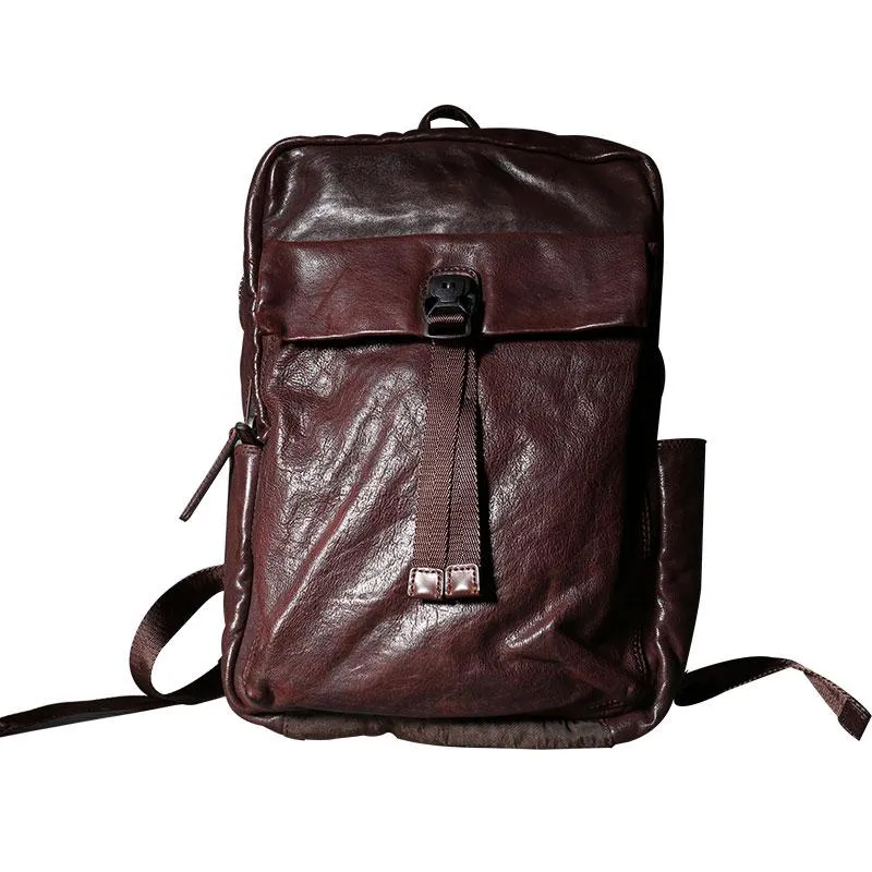 Cool Genuine Leather Mens Backpacks Large Coffee Travel Backpack Hiking Backpack for men