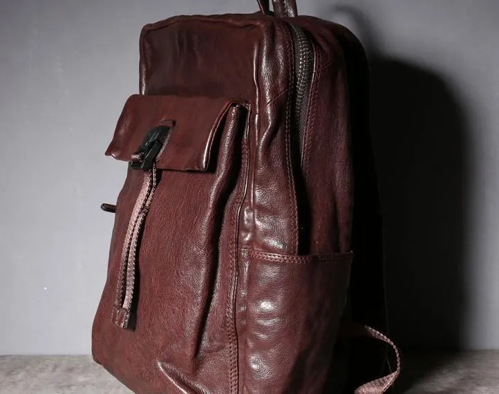 Cool Genuine Leather Mens Backpacks Large Coffee Travel Backpack Hiking Backpack for men