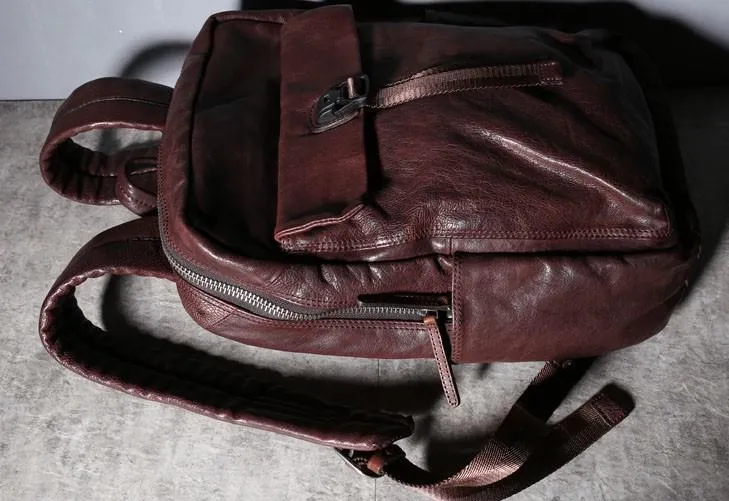 Cool Genuine Leather Mens Backpacks Large Coffee Travel Backpack Hiking Backpack for men