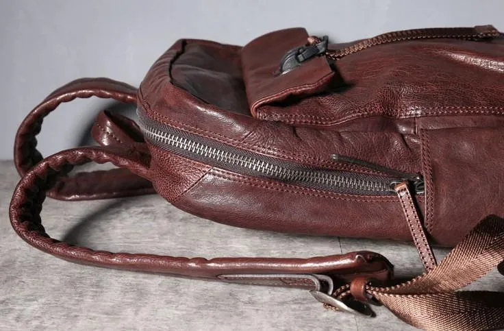 Cool Genuine Leather Mens Backpacks Large Coffee Travel Backpack Hiking Backpack for men