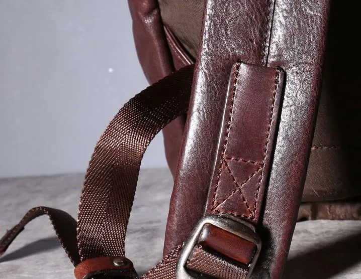 Cool Genuine Leather Mens Backpacks Large Coffee Travel Backpack Hiking Backpack for men