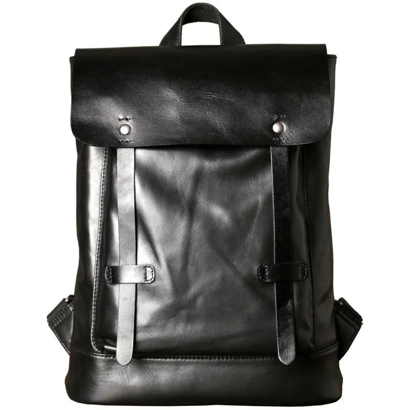 Cool Large Leather Mens Backpack Black Travel Backpack Hiking Backpacks for men
