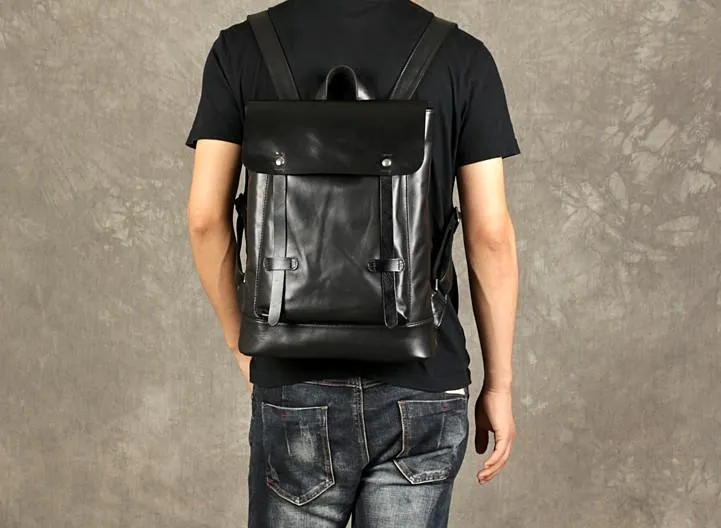 Cool Large Leather Mens Backpack Black Travel Backpack Hiking Backpacks for men