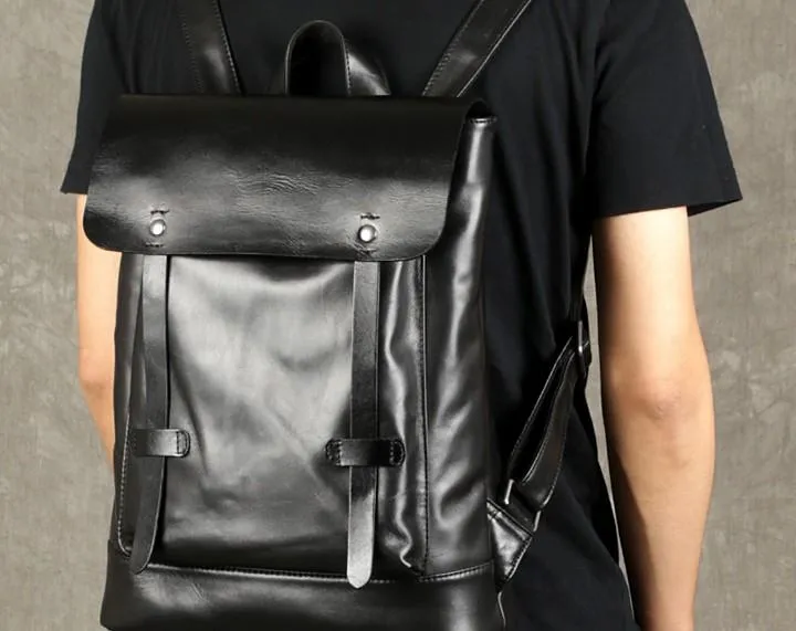 Cool Large Leather Mens Backpack Black Travel Backpack Hiking Backpacks for men