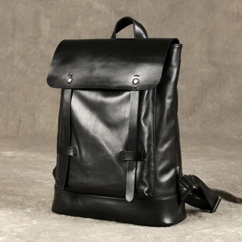 Cool Large Leather Mens Backpack Black Travel Backpack Hiking Backpacks for men