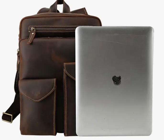 Cool Leather Dark Brown Mens Laptop Backpacks Vintage School Backpack Backpack Bag for Men