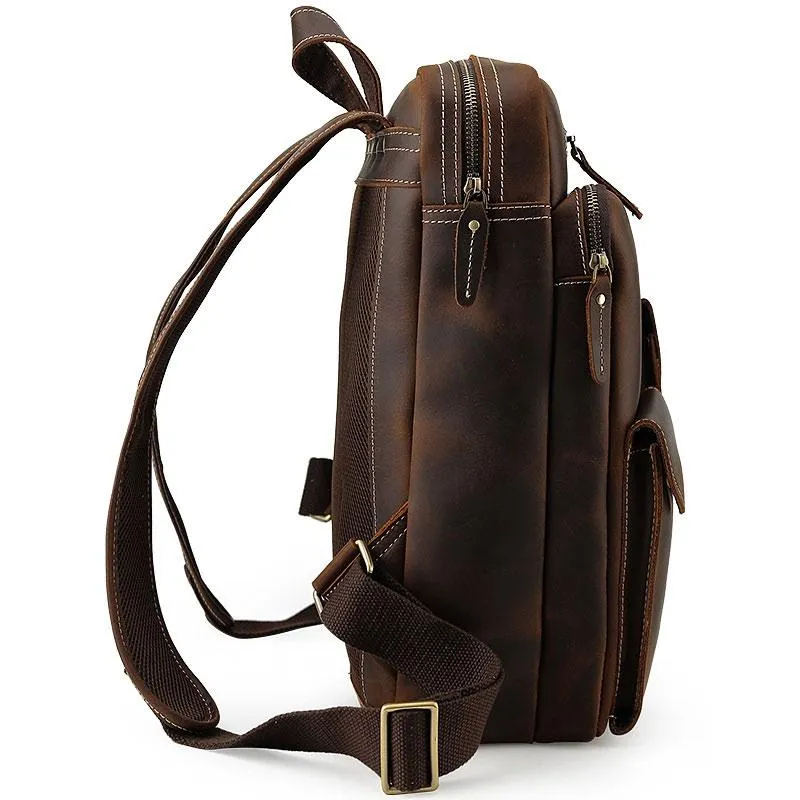 Cool Leather Dark Brown Mens Laptop Backpacks Vintage School Backpack Backpack Bag for Men