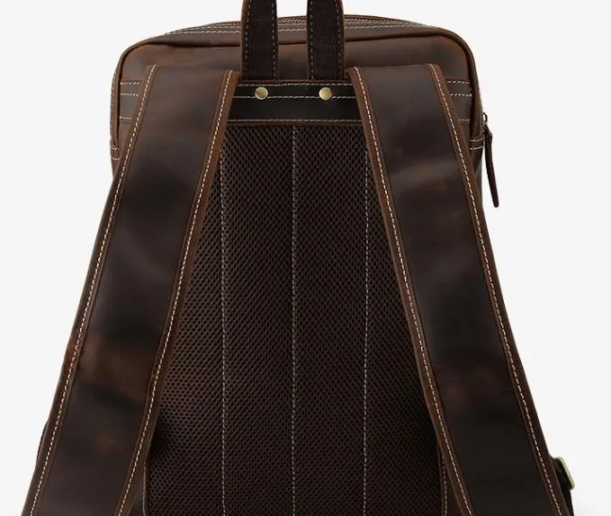 Cool Leather Dark Brown Mens Laptop Backpacks Vintage School Backpack Backpack Bag for Men