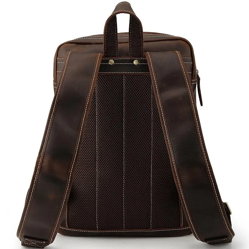 Cool Leather Dark Brown Mens Laptop Backpacks Vintage School Backpack Backpack Bag for Men