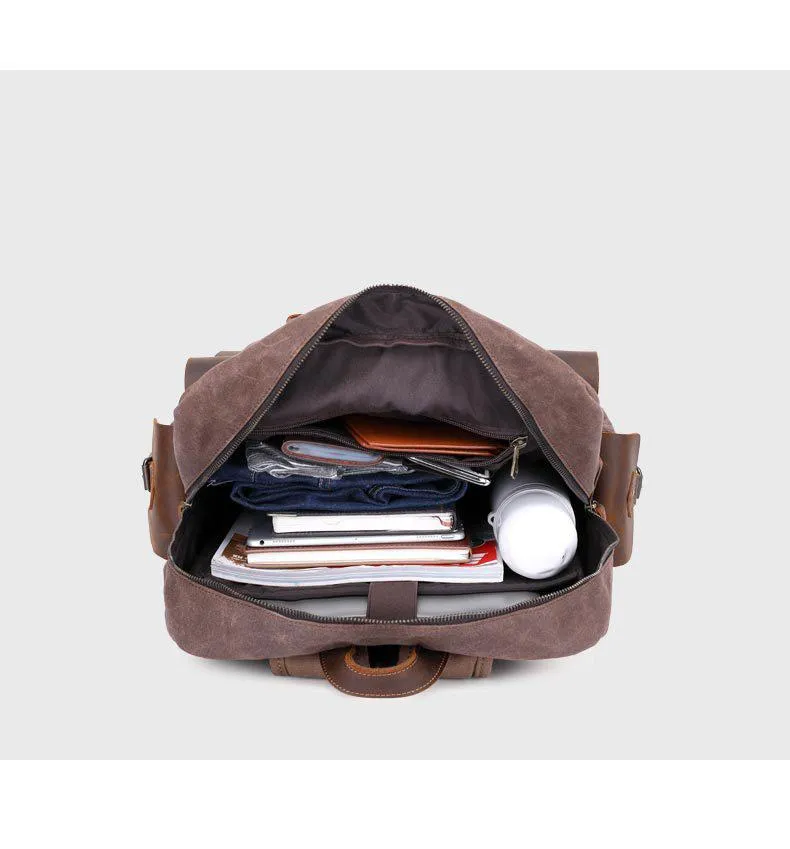 Cool Leather Mens 14 inches Brown Backpack Large Cool Vintage Large Travel Backpack for Men