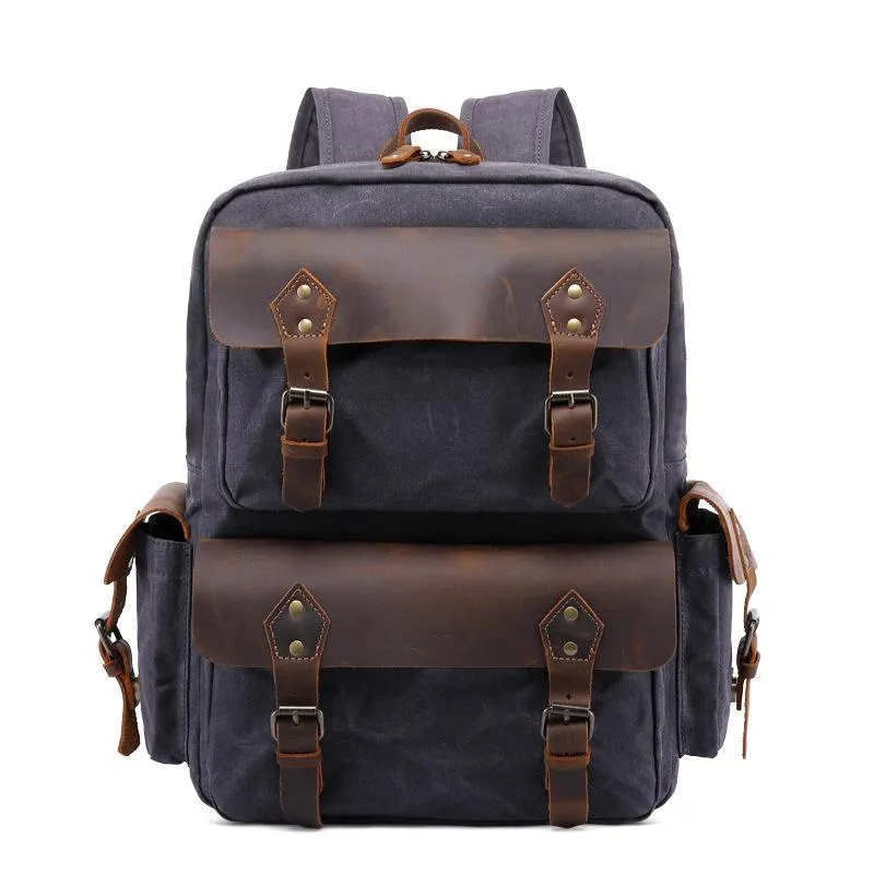 Cool Leather Mens 14 inches Brown Backpack Large Cool Vintage Large Travel Backpack for Men