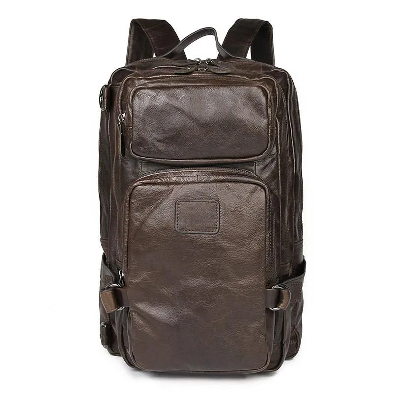 Cool Leather Mens 15 inches Computer Backpack Travel Backpacks Brown Weekender Bag Travel Bag for Men