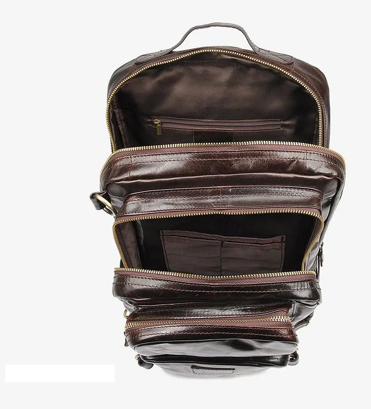 Cool Leather Mens 15 inches Computer Backpack Travel Backpacks Brown Weekender Bag Travel Bag for Men