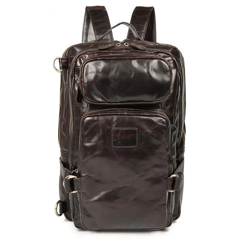 Cool Leather Mens 15 inches Computer Backpack Travel Backpacks Brown Weekender Bag Travel Bag for Men