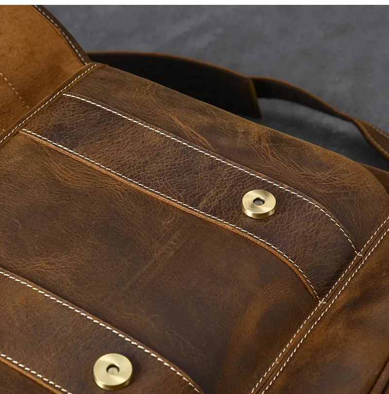 Cool Leather Mens 15" Retro Brown Hiking Backpack Travel Backpack Computer Backpack for Men