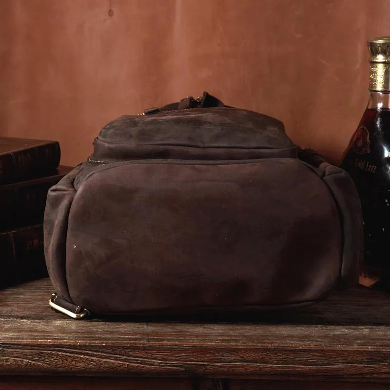 Cool Leather Mens Backpack Large Barrel Coffee Travel Backpacks Hiking Backpack for men