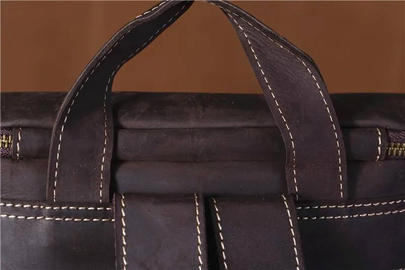 Cool Leather Mens Backpack Large Barrel Coffee Travel Backpacks Hiking Backpack for men