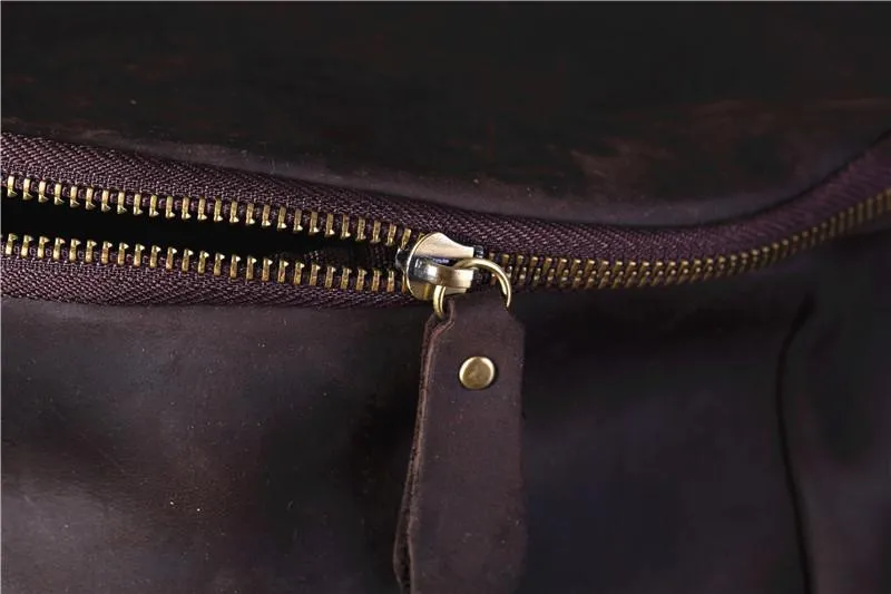 Cool Leather Mens Backpack Large Barrel Coffee Travel Backpacks Hiking Backpack for men