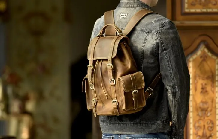 Cool Leather Mens Backpack Large Travel Backpack Hiking Backpack for men