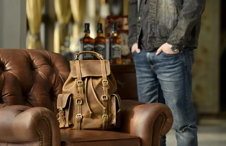 Cool Leather Mens Backpack Large Travel Backpack Hiking Backpack for men
