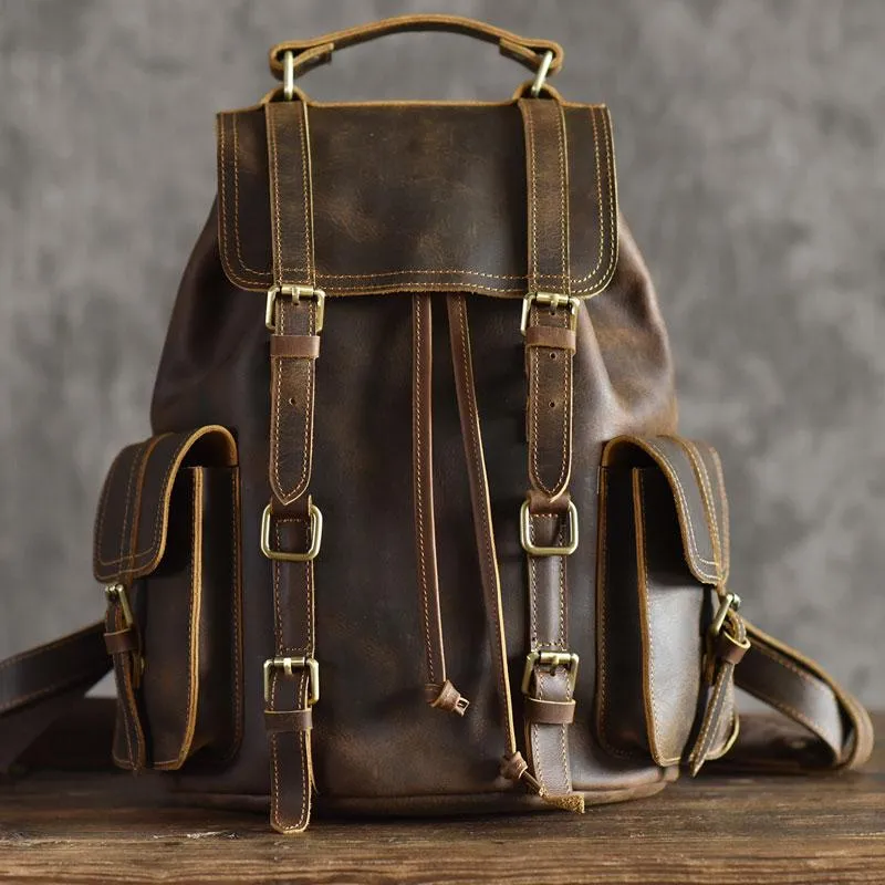 Cool Leather Mens Backpack Large Travel Backpack Hiking Backpack for men