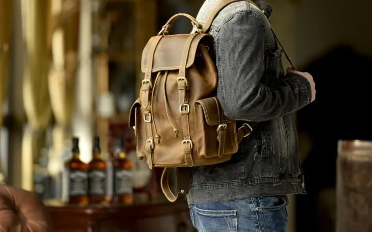 Cool Leather Mens Backpack Large Travel Backpack Hiking Backpack for men