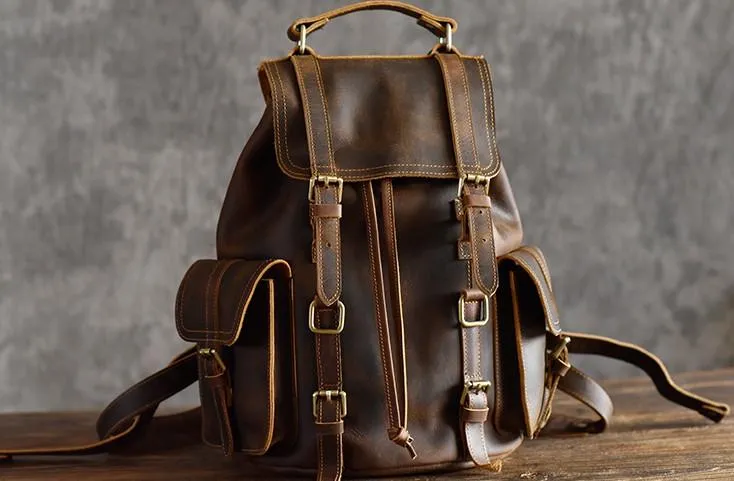 Cool Leather Mens Backpack Large Travel Backpack Hiking Backpack for men