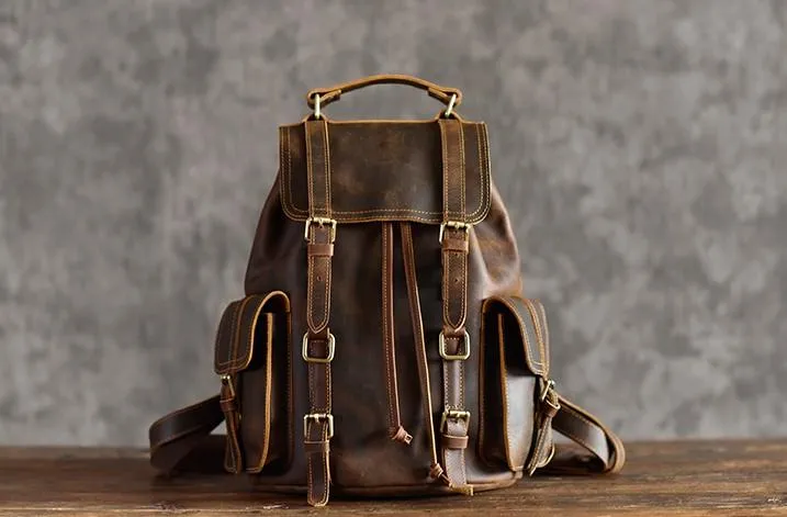 Cool Leather Mens Backpack Large Travel Backpack Hiking Backpack for men