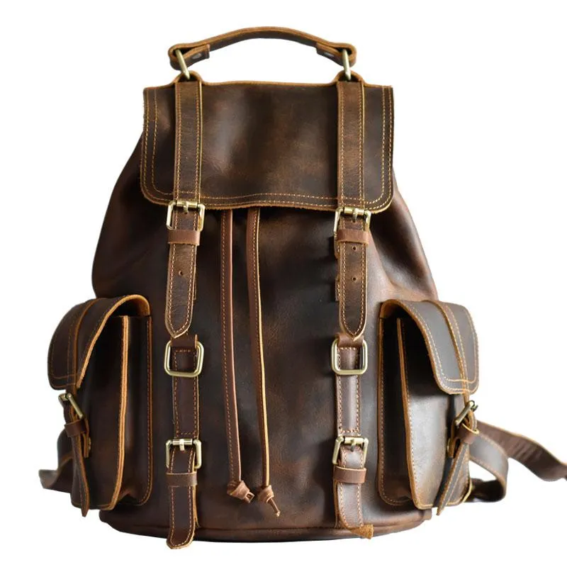 Cool Leather Mens Backpack Large Travel Backpack Hiking Backpack for men