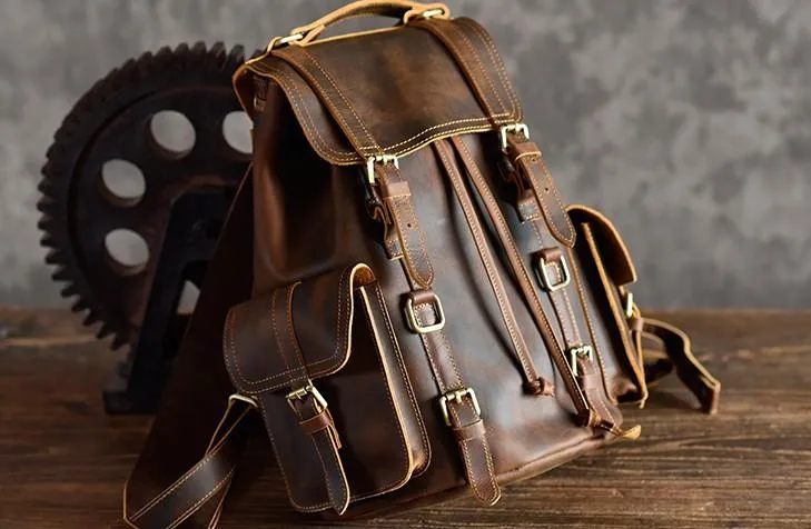 Cool Leather Mens Backpack Large Travel Backpack Hiking Backpack for men