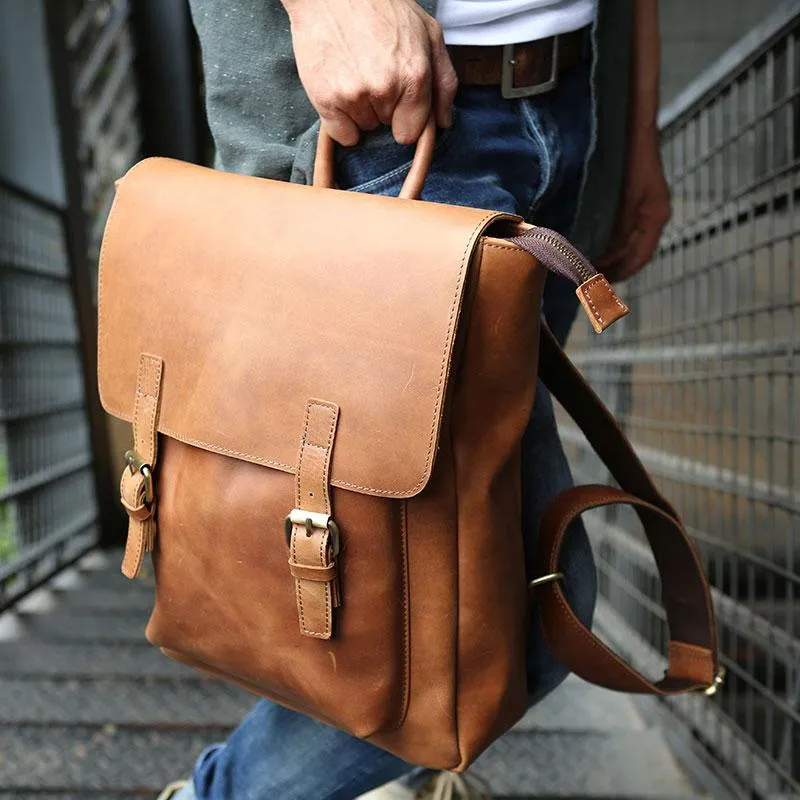 Cool Leather Mens Backpack Travel Backpack Laptop Backpack for men