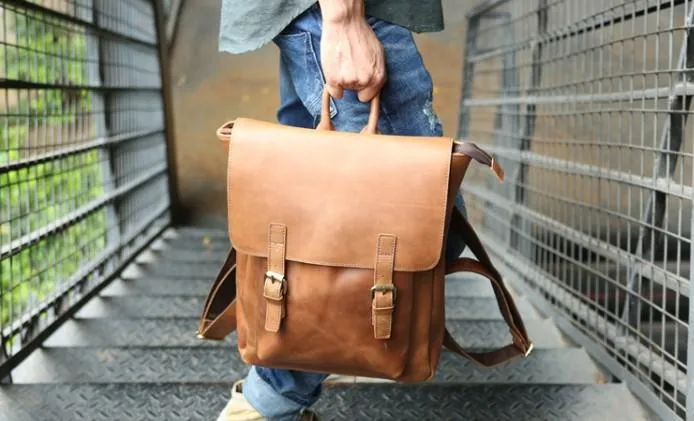Cool Leather Mens Backpack Travel Backpack Laptop Backpack for men