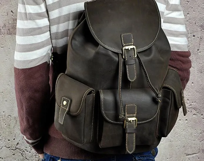 Cool Leather Mens Backpack Vintage Travel Backpack School Backpack for men