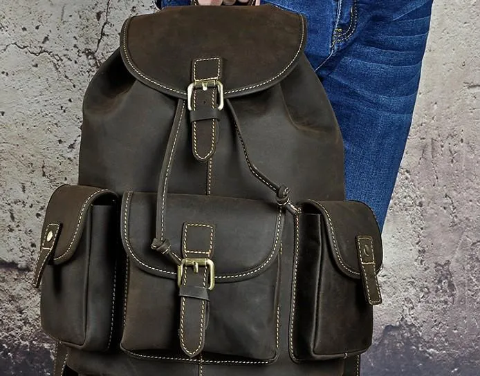 Cool Leather Mens Backpack Vintage Travel Backpack School Backpack for men