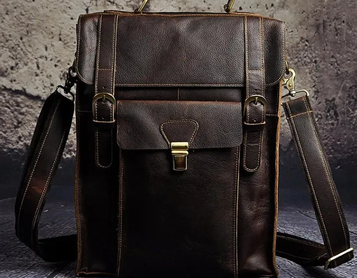 Cool Leather Mens Briefcase Messenger Bag Shoulder Bag Satchel Backpack for men