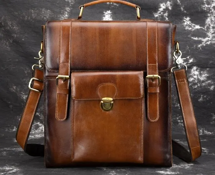 Cool Leather Mens Briefcase Messenger Bag Shoulder Bag Satchel Backpack for men