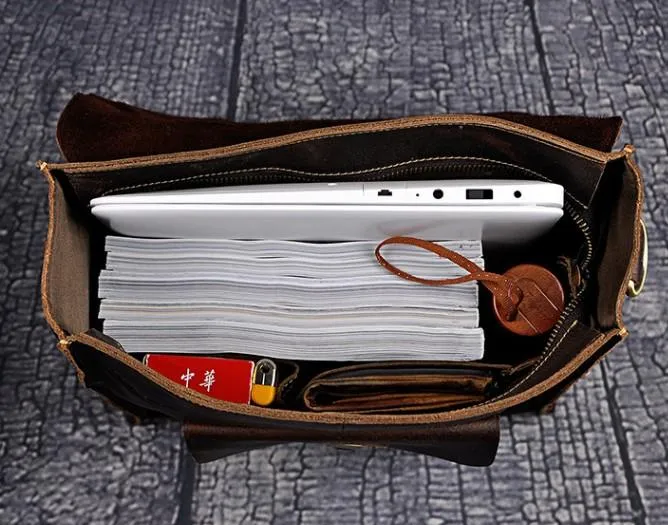 Cool Leather Mens Briefcase Messenger Bag Shoulder Bag Satchel Backpack for men