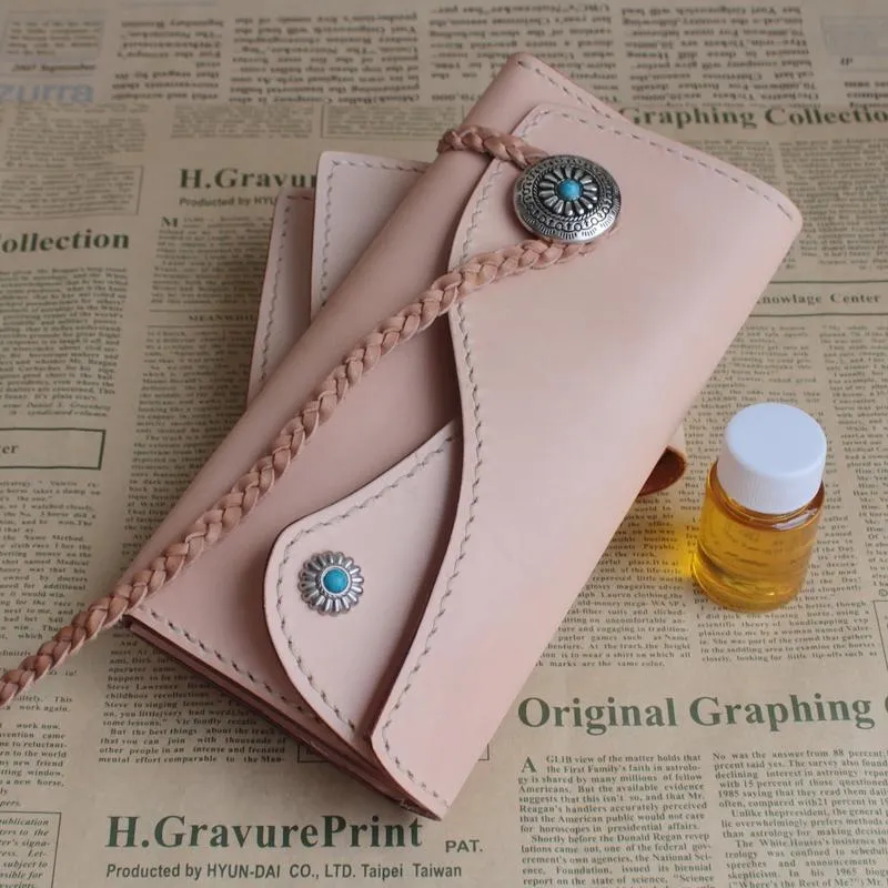 Cool Leather Mens Clutch Long Wallets Handmade Vintage Long Wallet for Women