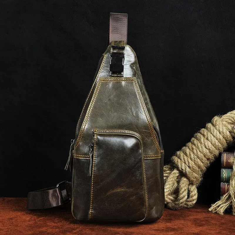 Cool Leather Mens Sling Bag Chest Bag Sling Shoulder Bag Sling Backpacks for men