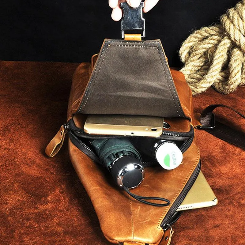 Cool Leather Mens Sling Bag Chest Bag Sling Shoulder Bag Sling Backpacks for men