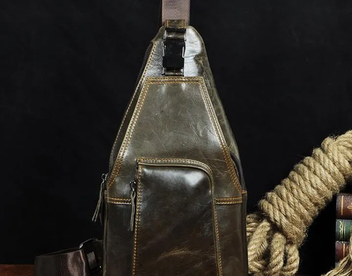 Cool Leather Mens Sling Bag Chest Bag Sling Shoulder Bag Sling Backpacks for men