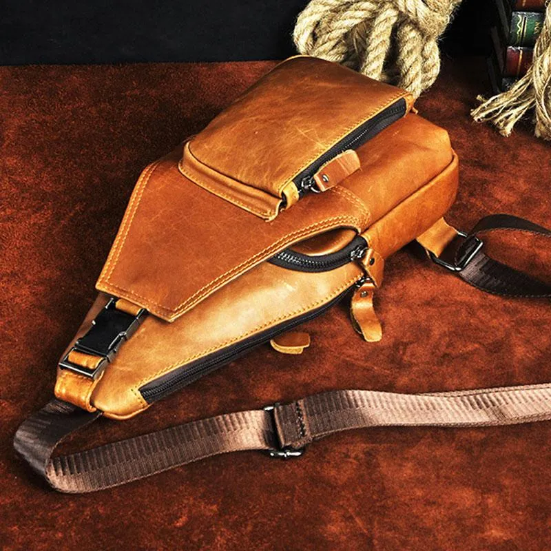 Cool Leather Mens Sling Bag Chest Bag Sling Shoulder Bag Sling Backpacks for men