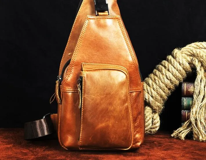 Cool Leather Mens Sling Bag Chest Bag Sling Shoulder Bag Sling Backpacks for men