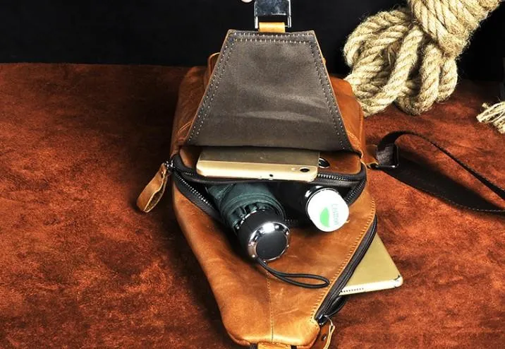 Cool Leather Mens Sling Bag Chest Bag Sling Shoulder Bag Sling Backpacks for men